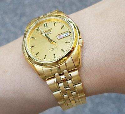 Seiko 5 Classic Mens Size Gold Dial & Plated Stainless Steel Strap Watch SNK366K1 - Diligence1International