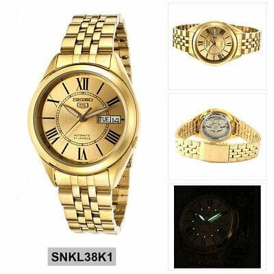 Seiko 5 Classic Mens Size Gold Dial & Plated Stainless Steel Strap Watch SNKL38K1 - Diligence1International