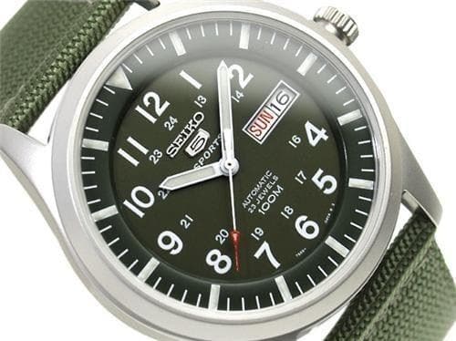 Seiko 5 Sports Military 100M Automatic Men's Watch Green Nylon Strap SNZG09K1 - Diligence1International
