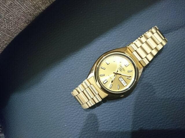 Seiko 5 Classic Mens Size Gold Dial & Plated Stainless Steel Strap Watch SNXS80K1 - Diligence1International