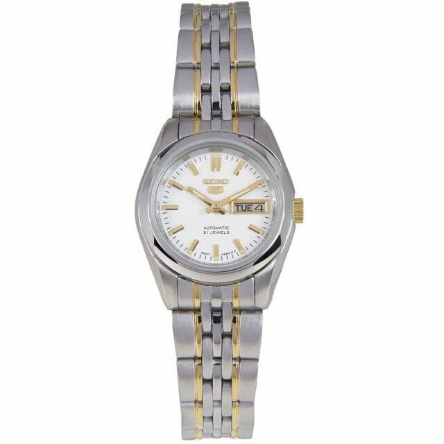 Seiko 5 Classic White Dial Couple's 2 tone Gold Plated Stainless Steel Watch Set SNK363K1+SYMA35K1 - Diligence1International
