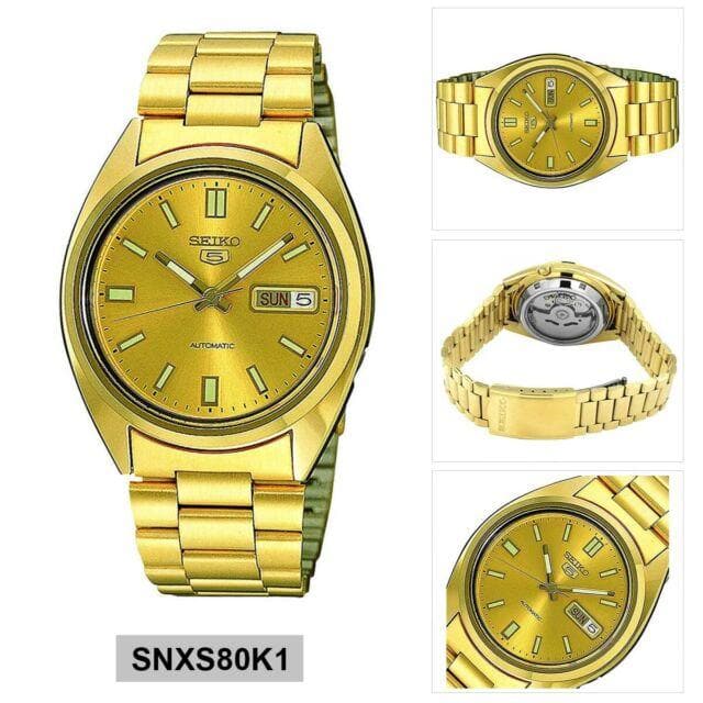 Seiko 5 Classic Mens Size Gold Dial & Plated Stainless Steel Strap Watch SNXS80K1 - Diligence1International