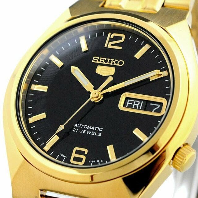 Seiko 5 Classic Mens Size Black Dial Gold Plated Stainless Steel Strap Watch SNKL66K1 - Diligence1International
