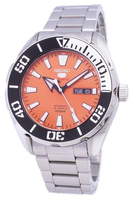Seiko 5 Sports JAPAN Made 100M Orange Dial Black Bezel Men's Watch SRPC55J1 - Diligence1International