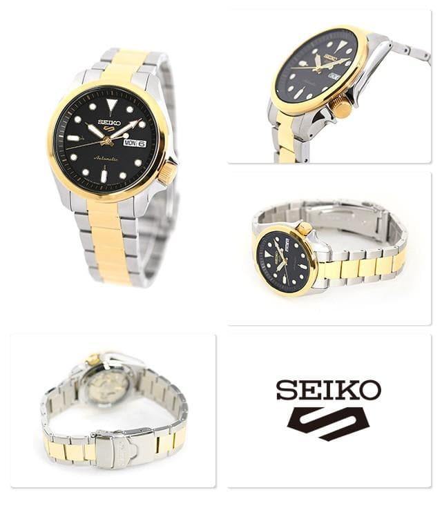 NEW Seiko 5 Sports 100M Automatic Men's Watch Black Dial 2 Tone Gold Plated SRPE60K1 - Diligence1International