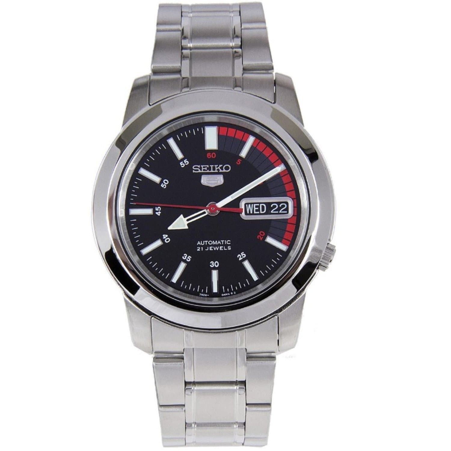 Seiko 5 Classic Black Dial with Red Bar Couple's Stainless Steel Watch Set SNKK31K1+SYMD95K1 - Diligence1International