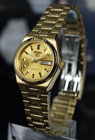 Seiko 5 Classic Ladies Size Gold Dial Gold Plated Stainless Steel Strap Watch SYM600K1 - Diligence1International