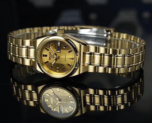 Seiko 5 Classic Gold Dial Couple's Gold Plated Stainless Steel Watch Set SNKK20K1+SYM600K1 - Diligence1International