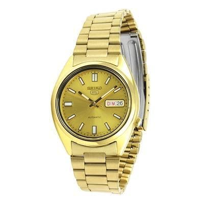 Seiko 5 Classic Mens Size Gold Dial & Plated Stainless Steel Strap Watch SNXS80K1 - Diligence1International