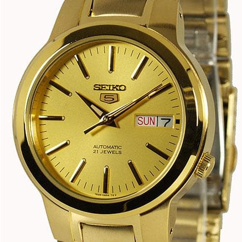 Seiko 5 Classic Mens Size Gold Dial & Plated Stainless Steel Strap Watch SNKA10K1 - Diligence1International