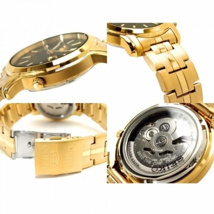 Seiko 5 Classic Mens Size Black Dial Gold Plated Stainless Steel Strap Watch SNKL50K1 - Diligence1International