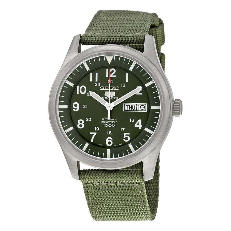 Seiko 5 Sports Military 100M Automatic Men's Watch Green Nylon Strap SNZG09K1 - Diligence1International