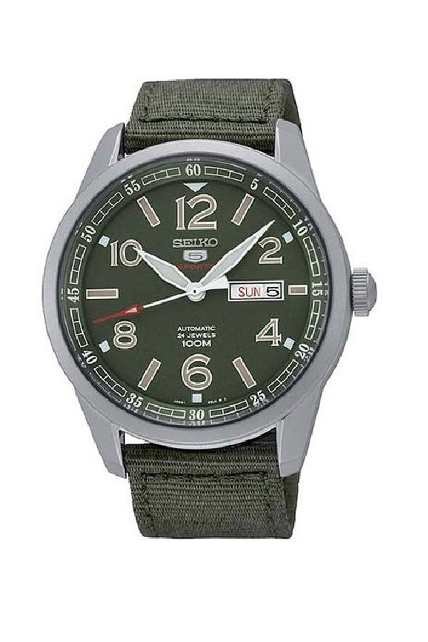 Seiko 5 Sports Military 100M Automatic Men's Watch Green Nylon Strap SRP621K1