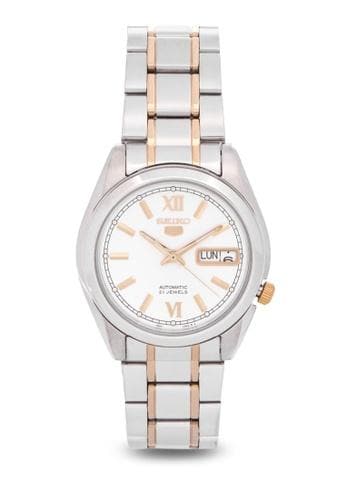 Seiko 5 Classic Mens Size Silver Dial 2 Tone Gold Plated Stainless Steel Strap Watch SNKL57K1 - Diligence1International