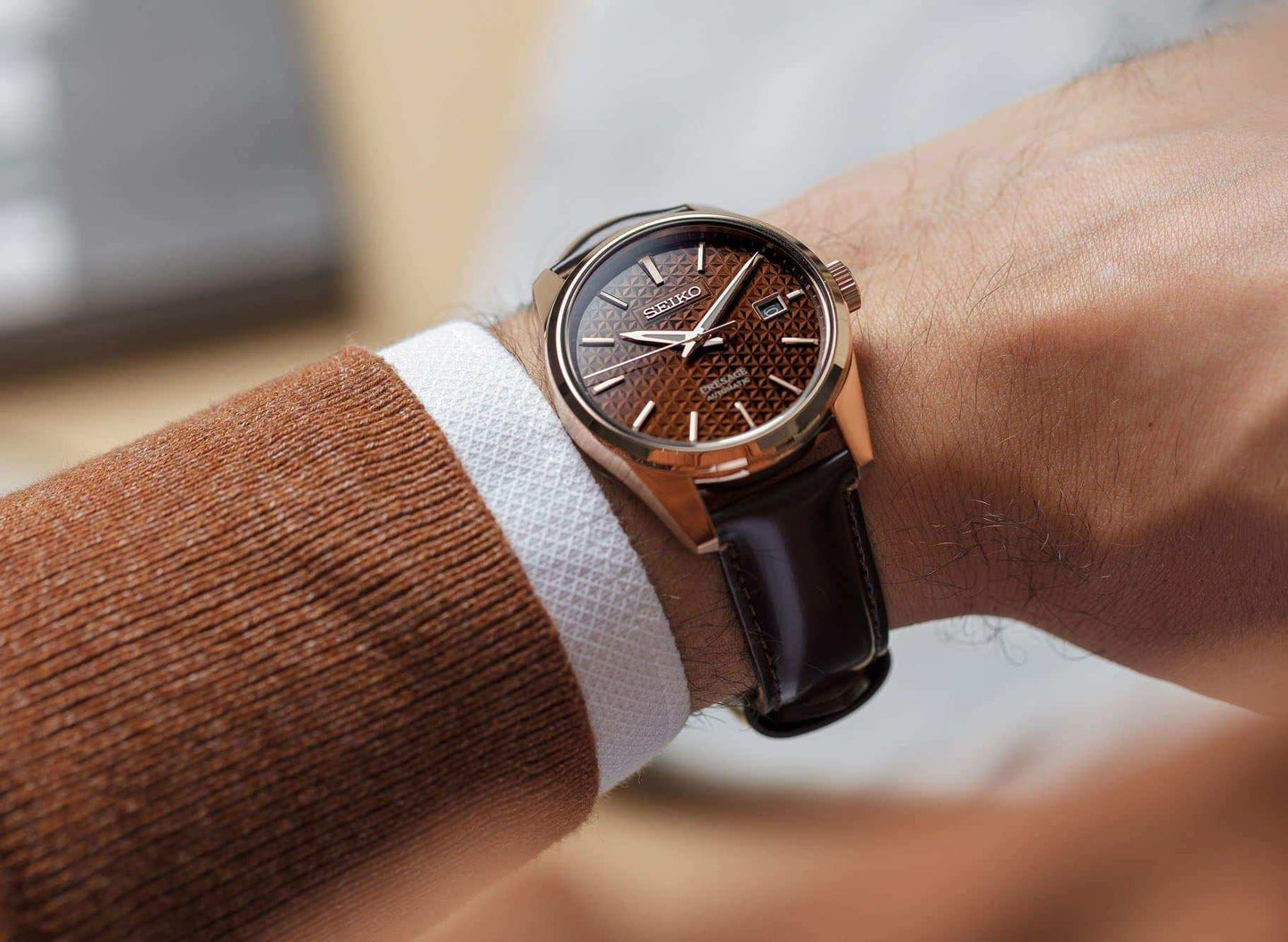 Seiko JAPAN Made Presage Sharp Edged Series Susutake Brown Men's Leather Strap Watch SPB170J1 - Diligence1International