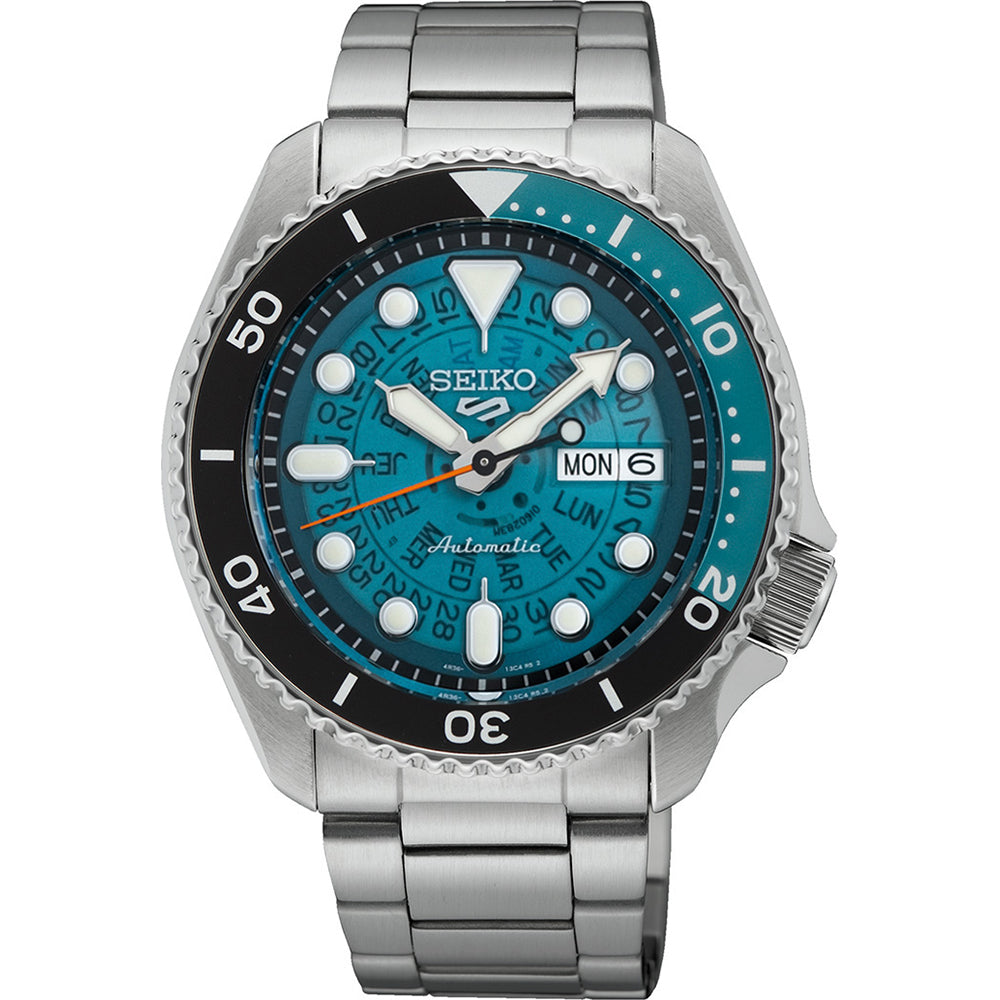 Seiko 5 100M Skeleton Style Bluish Green Dial Automatic Watch SRPJ45K1