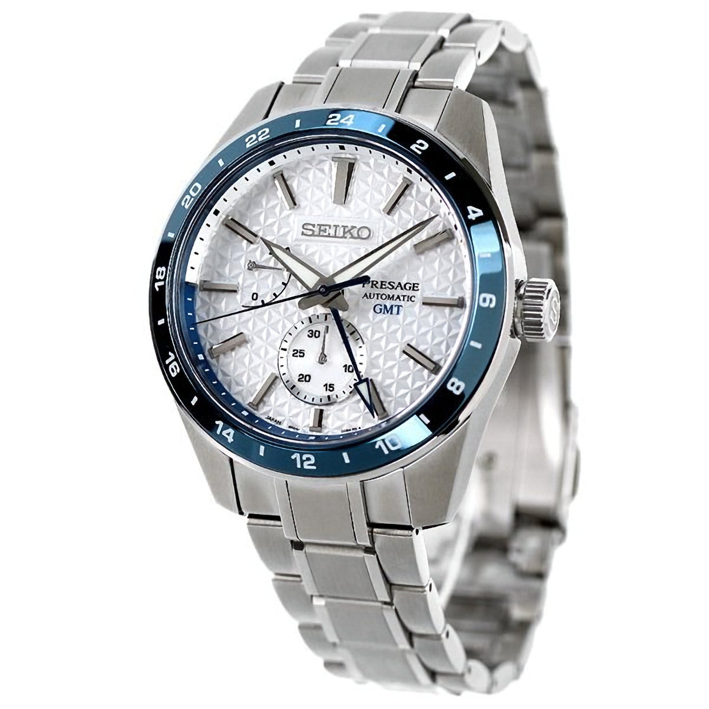 Seiko Presage Sharp Edged Series Limited Edition Asanoha White GMT Men's Stainless Steel Watch SPB223J1