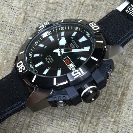 Seiko 5 Sports 100M Men's Black Dial Leather Nylon Strap Watch SRP799K1 - Diligence1International