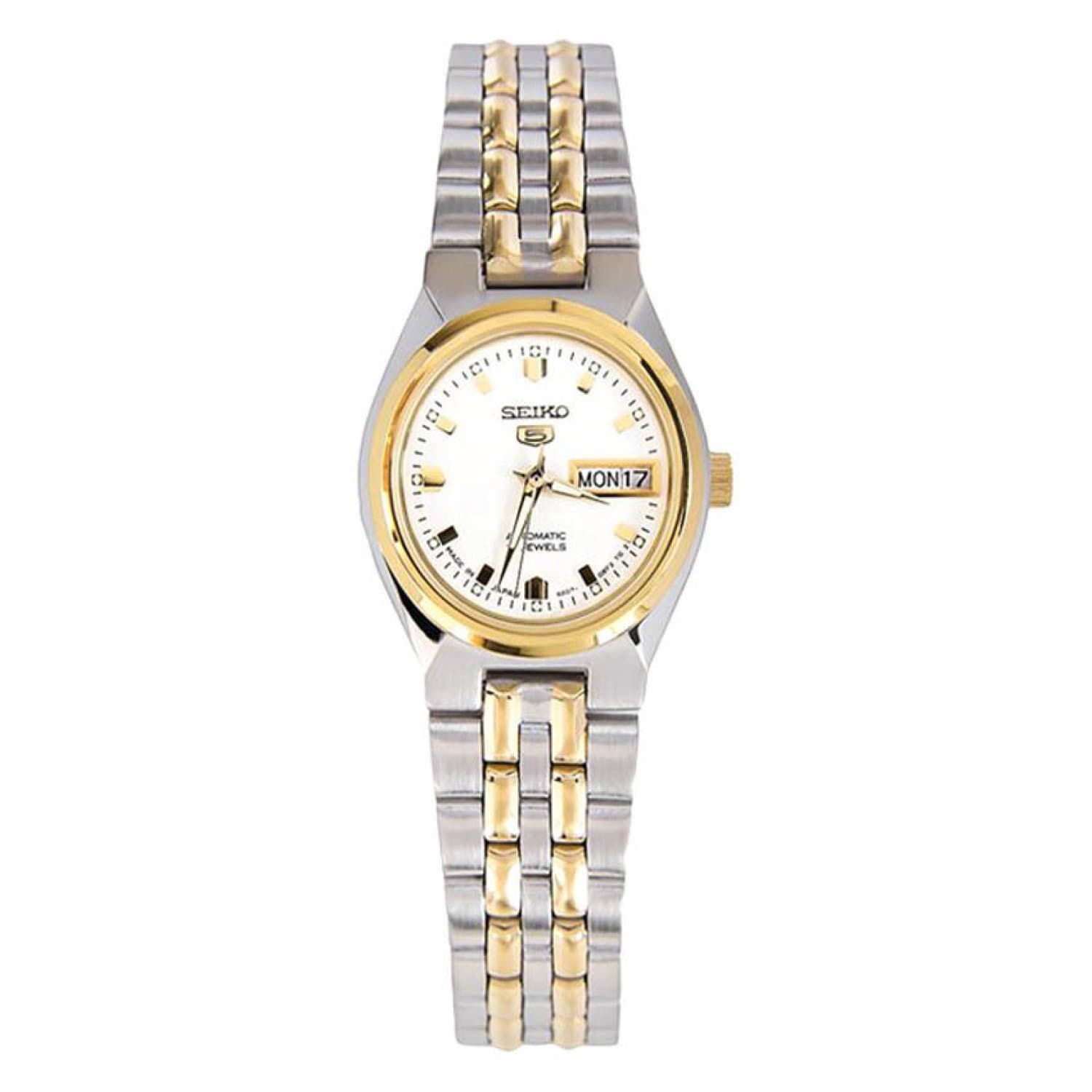 Seiko 5 Classic Ladies Size White Dial 2 Tone Gold Plated Stainless Steel Strap Watch SYMK44K1 - Diligence1International