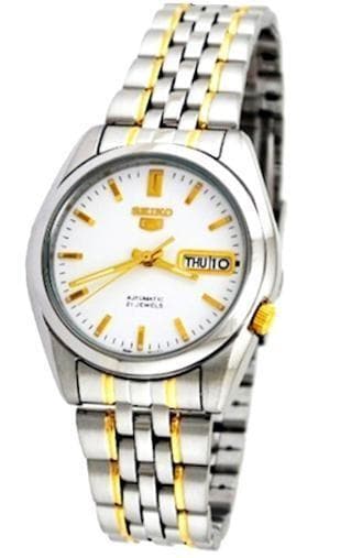 Seiko 5 Classic White Dial Couple's 2 tone Gold Plated Stainless Steel Watch Set SNK363K1+SYMA35K1 - Diligence1International