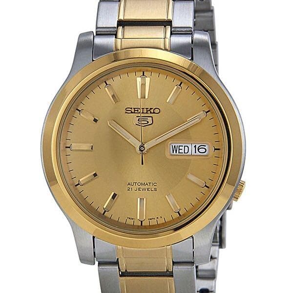 Seiko 5 Classic Gold Dial Couple's 2 tone Gold Plated Stainless Steel Watch Set SNK792K1+SYMD92K1 - Diligence1International