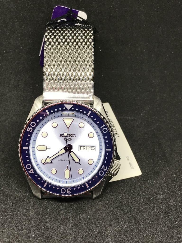 NEW Seiko 5 Sports 100M Automatic Men's Stainless Mesh Strap Watch Blue Bezel Dial SRPE77K1 - Diligence1International