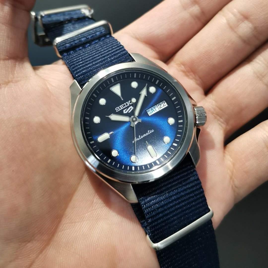 NEW Seiko 5 Sports 100M Automatic Men's Watch All Navy Blue Nylon Strap SRPE63K1 - Diligence1International