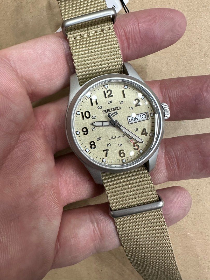Seiko 5 100M Field Sports Style Sand Dial Automatic Nato Strap Watch SRPJ83K1