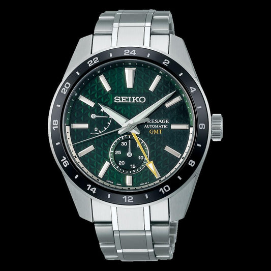 Seiko JAPAN Made Presage Sharp Edged Series Tokiwa Green GMT Men's Stainless Steel Watch SPB219J1