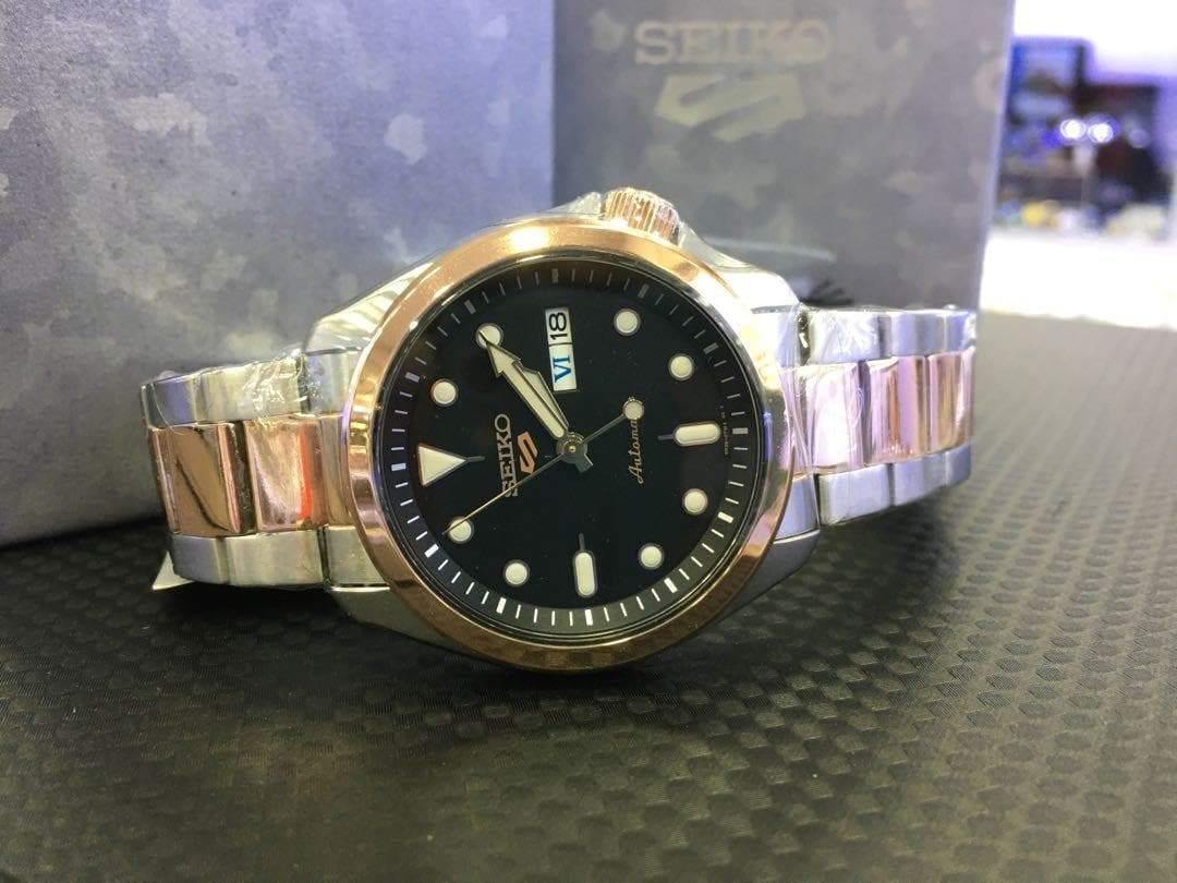 NEW Seiko 5 Sports 100M Automatic Men's Watch Black Dial 2 Tone Rose Gold Plated SRPE58K1 - Diligence1International