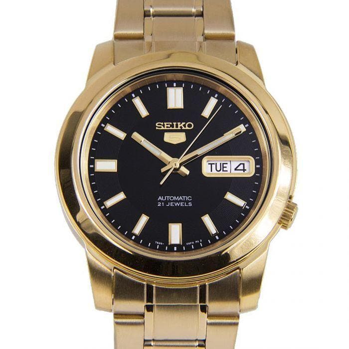Seiko 5 Classic Mens Size Black Dial Gold Plated Stainless Steel Strap Watch SNKK22K1 - Diligence1International