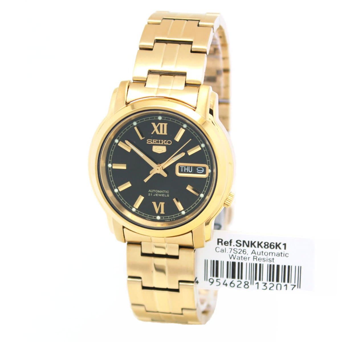Seiko 5 Classic Mens Size Black Dial Gold Plated Stainless Steel Strap Watch SNKK86K1 - Diligence1International