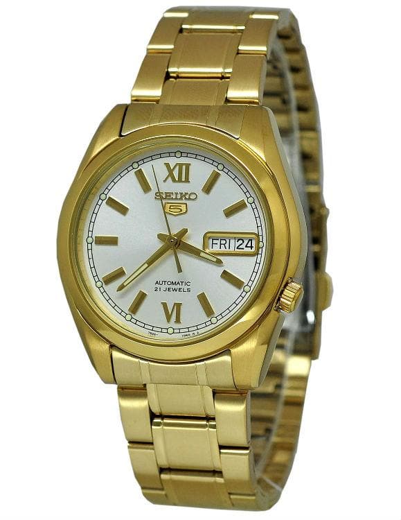 Seiko Classic Men's Size White Dial Gold Plated Stainless Steel Strap Watch SNKL58K1