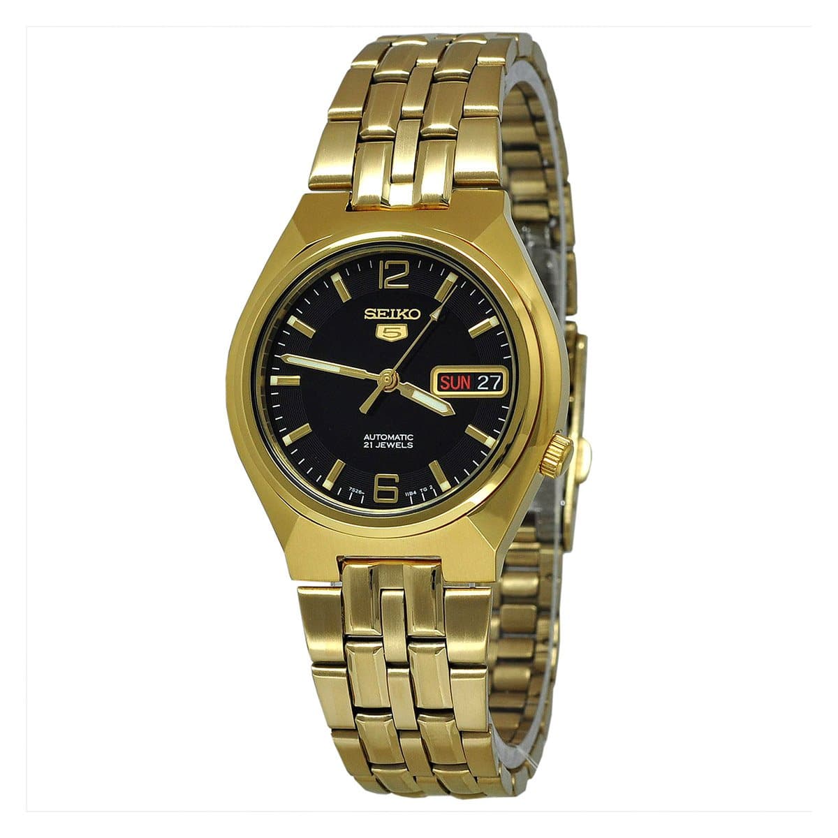 Seiko 5 Classic Mens Size Black Dial Gold Plated Stainless Steel Strap Watch SNKL66K1 - Diligence1International