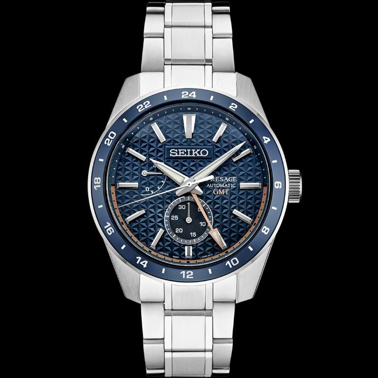 Seiko Japan Made Presage Sharp Edged Series Aitetsu Blue GMT Men's Stainless Steel Watch SPB217J1
