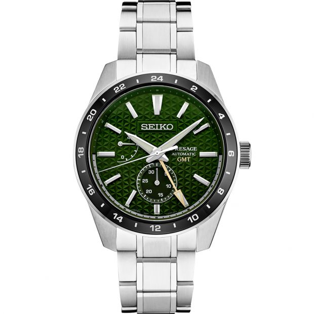 Seiko JAPAN Made Presage Sharp Edged Series Tokiwa Green GMT Men's Stainless Steel Watch SPB219J1