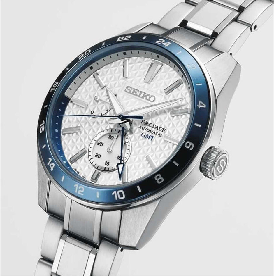 Seiko Presage Sharp Edged Series Limited Edition Asanoha White GMT Men's Stainless Steel Watch SPB223J1