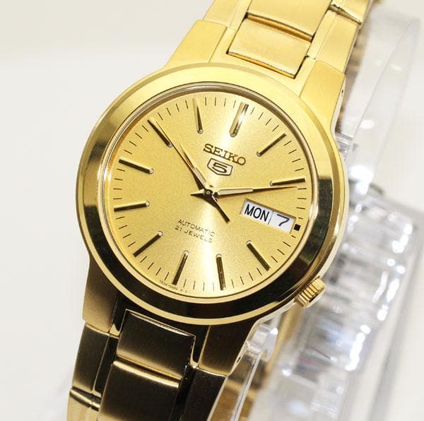 Seiko 5 Classic Mens Size Gold Dial & Plated Stainless Steel Strap Watch SNKA10K1 - Diligence1International