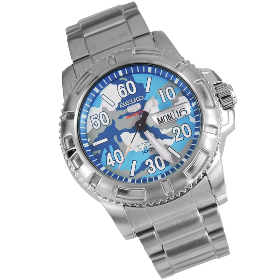 Seiko 5 Sports JAPAN Made Military 100M Camo Blue Dial Automatic Watch SRP223J1 - Diligence1International