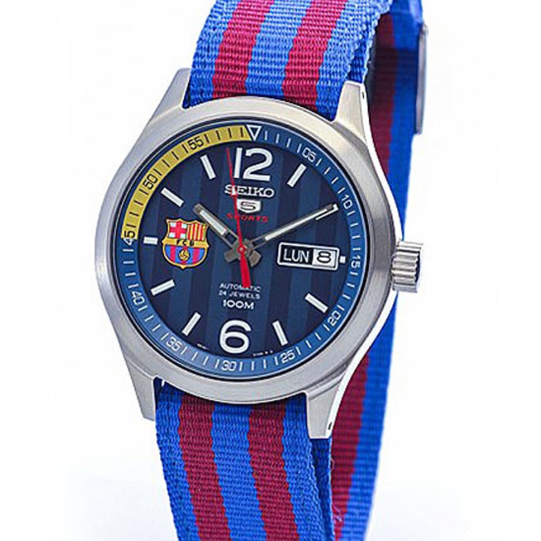 Seiko 5 Sports FC Barcelona 100M Blue Dial Men's Watch Nylon Strap SRP303K1 - Diligence1International