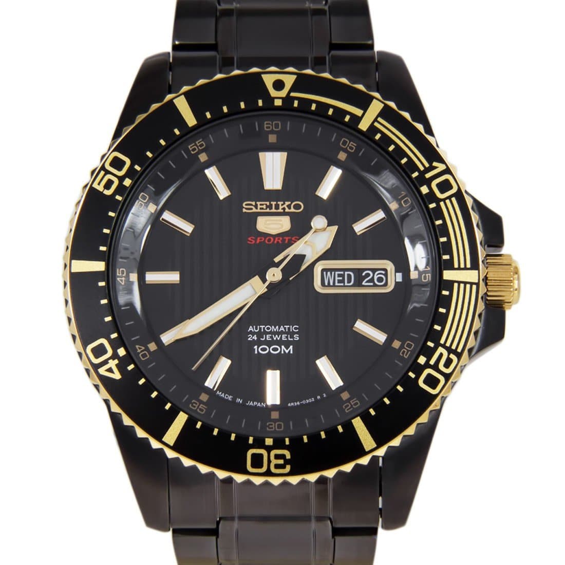 Seiko 5 Sports JAPAN Made 100M Black Ion Plated Automatic Men's Watch SRP558J1 - Diligence1International