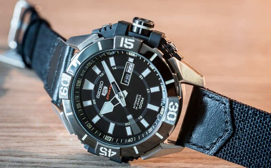 Seiko 5 Sports 100M Men's Black Dial Leather Nylon Strap Watch SRP799K1 - Diligence1International