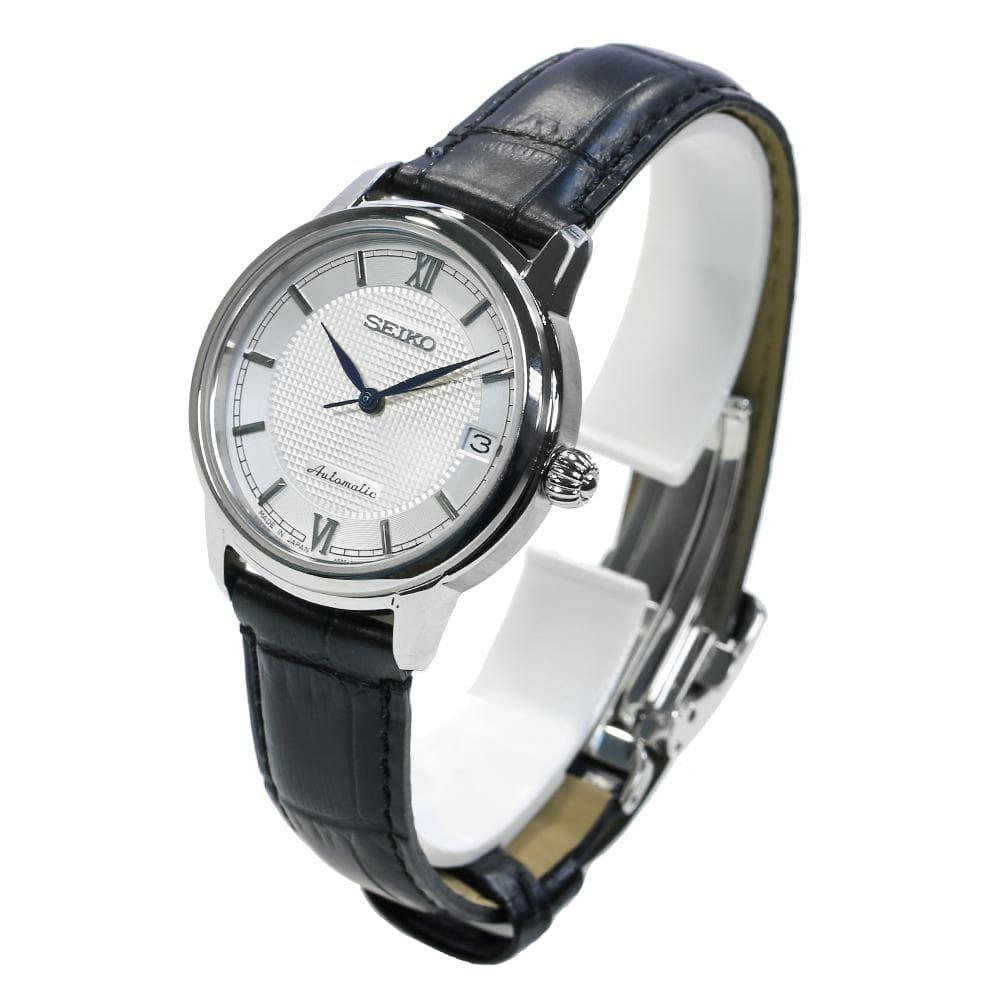 Seiko JAPAN Made Pre- Presage Silver Dial Ladies' Black Leather Strap Watch SRP861J1 - Diligence1International