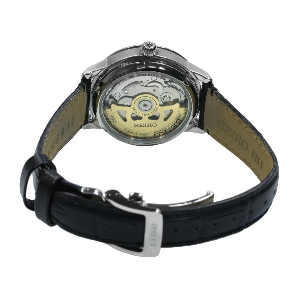 Seiko JAPAN Made Pre- Presage Silver Dial Ladies' Black Leather Strap Watch SRP861J1 - Diligence1International
