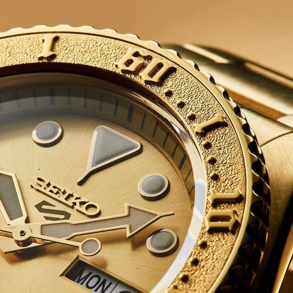 NEW Seiko 5 Sports 100M Automatic Men's Watch All Gold Plated SRPE74K1 - Diligence1International
