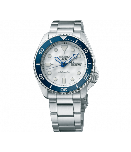 NEW Seiko 5 Sports 100M 140th Anniv LE Blue White Themed Mens Stainless Watch SRPG47K1
