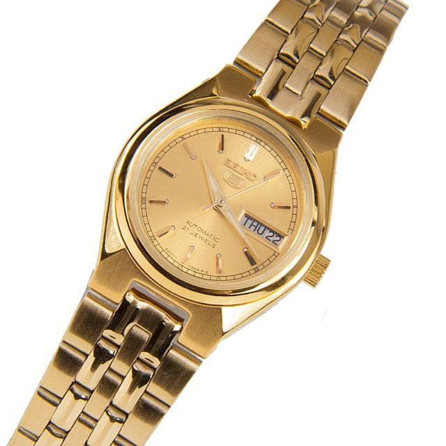 Seiko 5 Classic Ladies Size Gold Dial Gold Plated Stainless Steel Strap Watch SYMA04K1 - Diligence1International