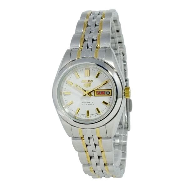 Seiko 5 Classic Ladies Size White Dial 2 Tone Gold Plated Stainless Steel Strap Watch SYMA35K1 - Diligence1International