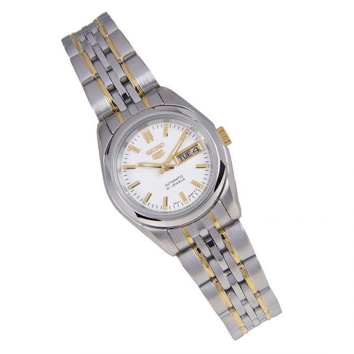 Seiko 5 Classic White Dial Couple's 2 tone Gold Plated Stainless Steel Watch Set SNK363K1+SYMA35K1 - Diligence1International