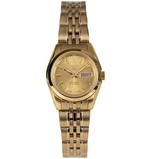 Seiko 5 Classic Ladies Size Gold Dial Gold Plated Stainless Steel Strap Watch SYMA38K1 - Diligence1International